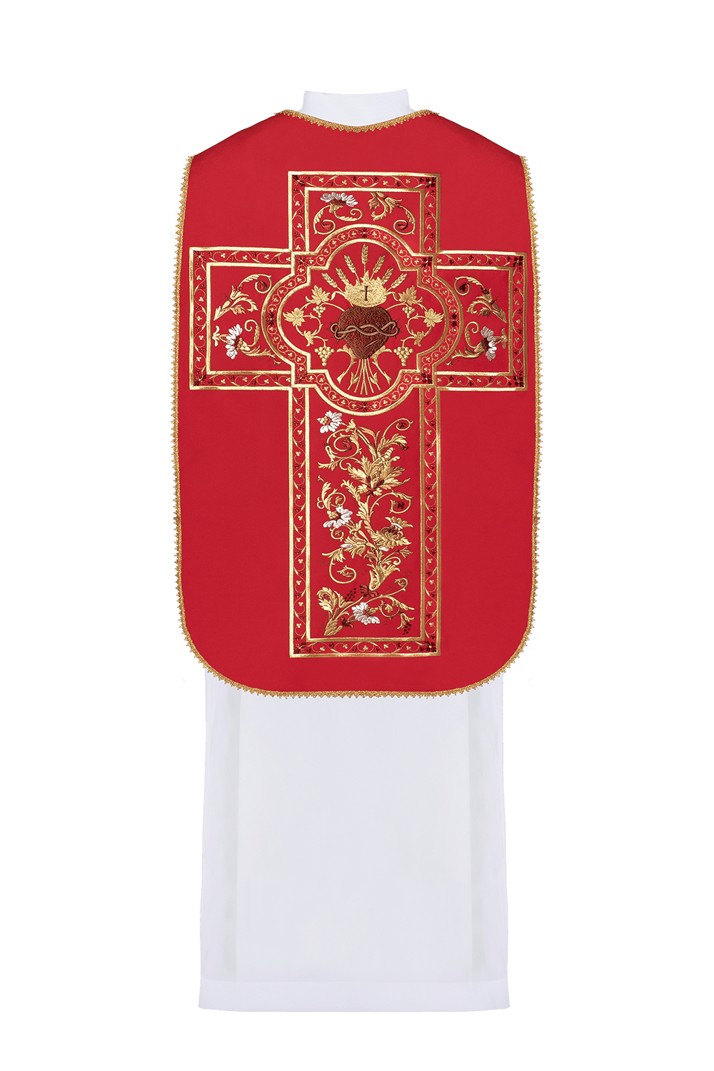 Red Roman Chasuble embroidered with the motif of the Sacred Heart of Jesus KOR/199/02/01 - HAFTINAUSA.COM