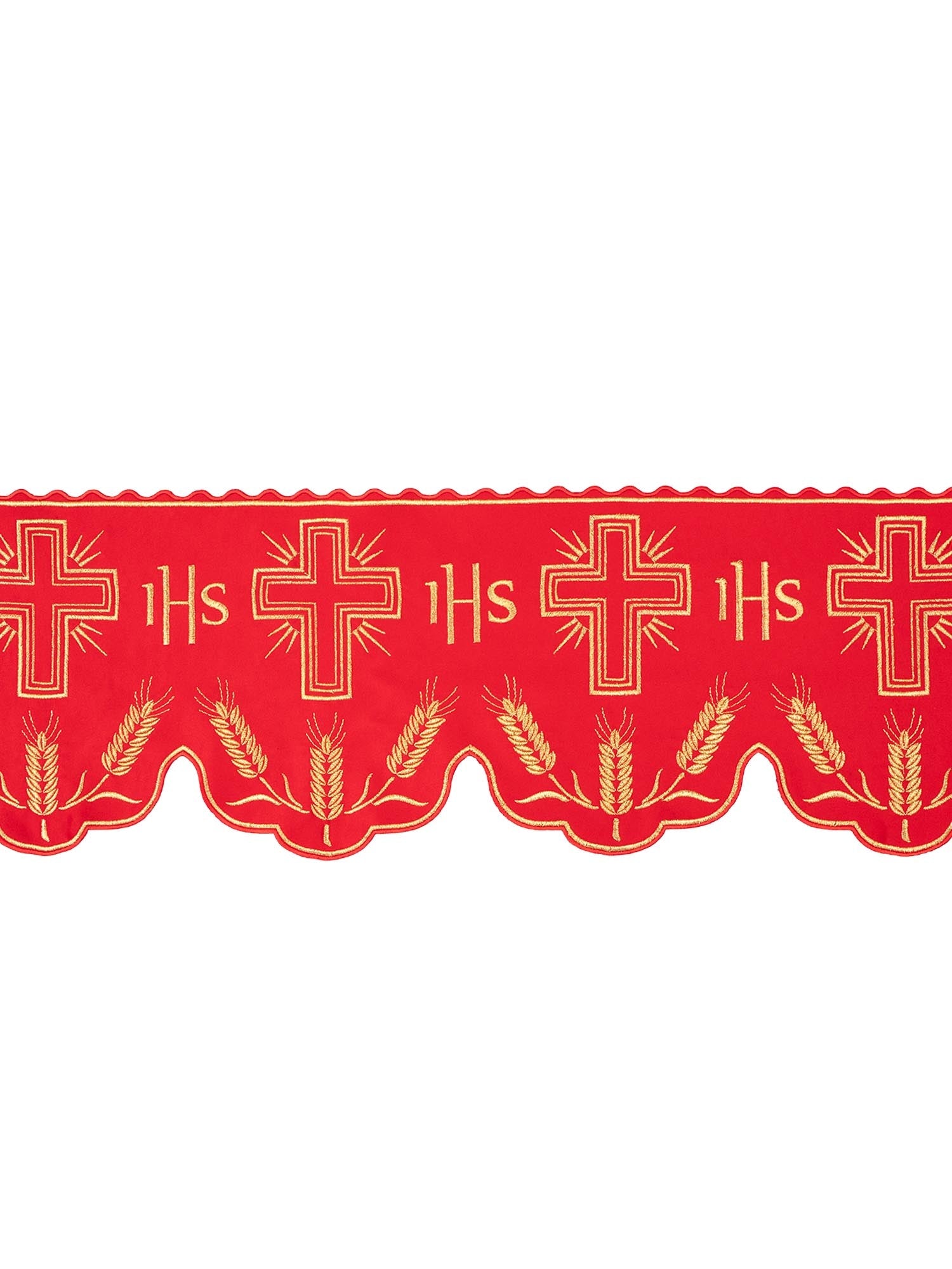 Red superfrontal with IHS and cross embroidery KOM/040/02 20cm 3,5m - HAFTINAUSA.COM