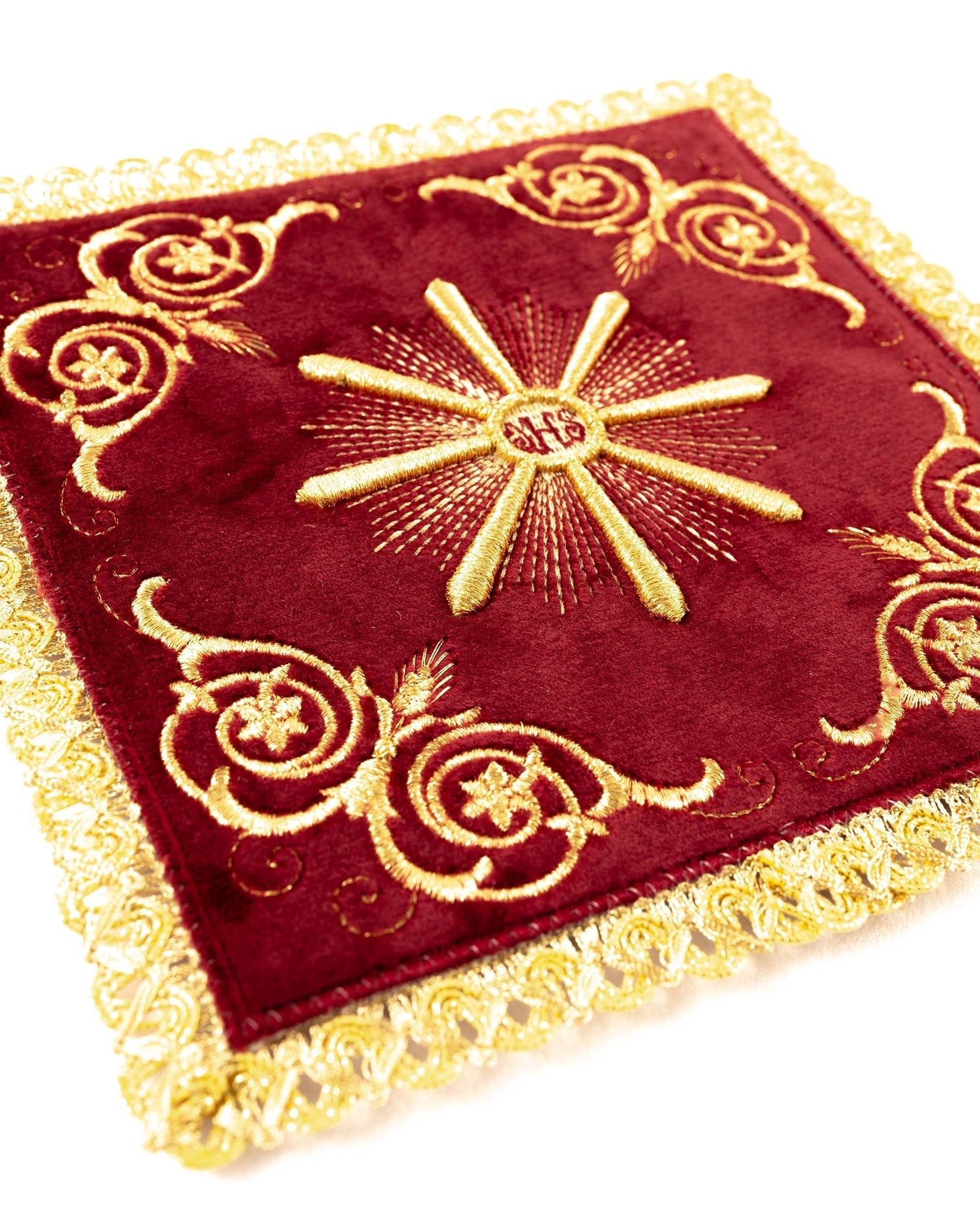 Red velvet embroidered chalice linens set KDT/5034/02/W - CHASUBLES.COM
