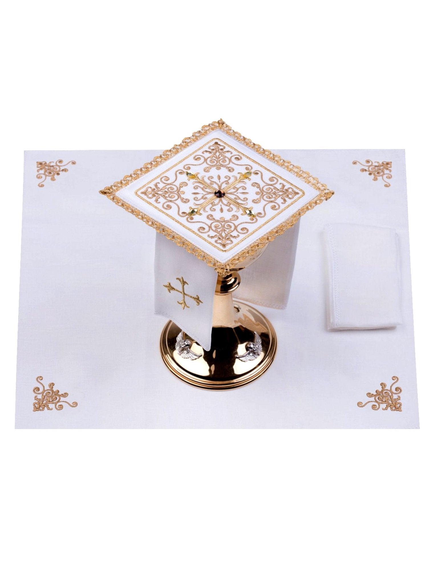 Richly decorated Chalice Linen Set with cross embroidery S - 5013 - HAFTINAUSA.COM