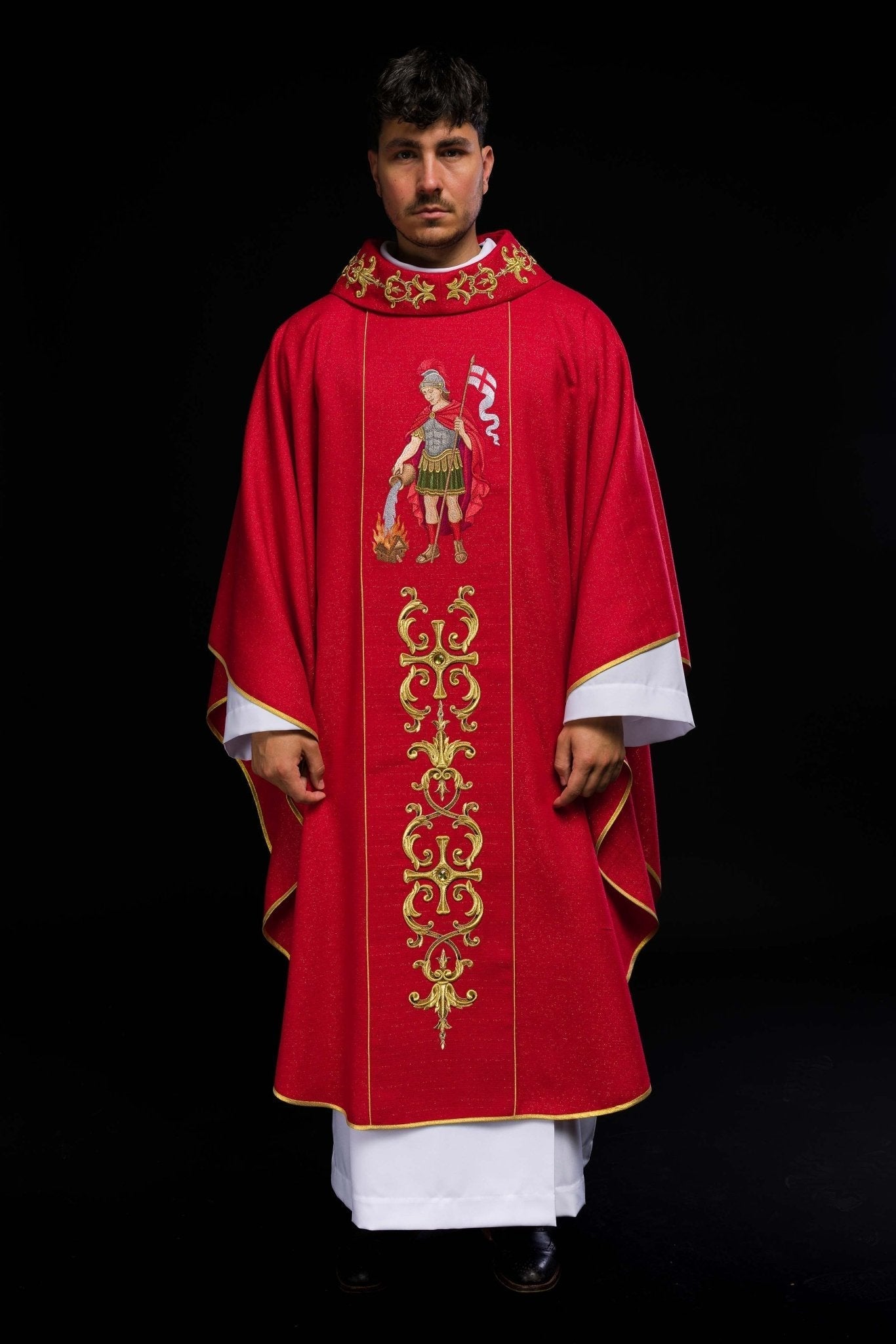Richly embroidered chasuble with the image of Saint Florian KOW2/037/02/71 - HAFTINAUSA.COM