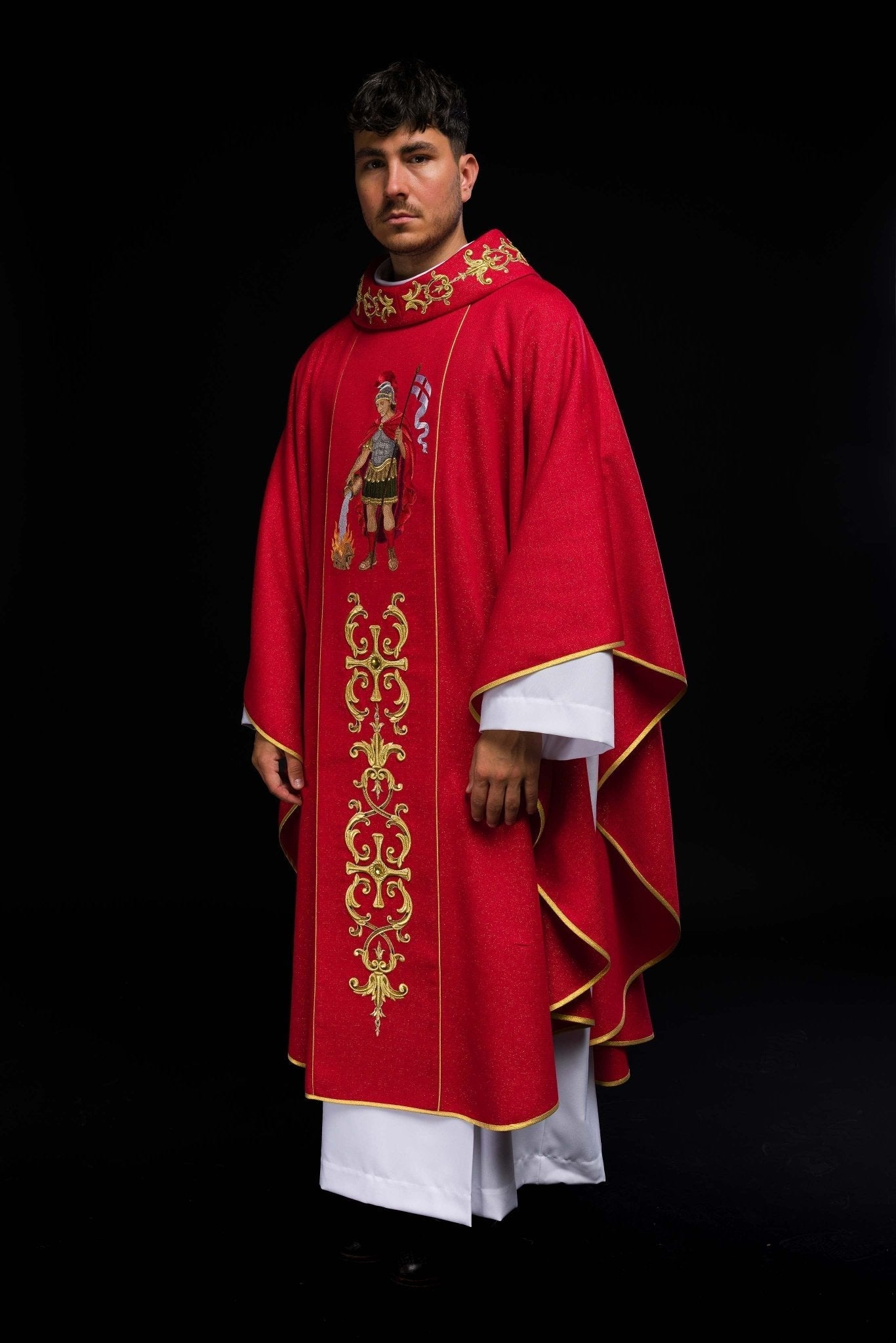 Richly embroidered chasuble with the image of Saint Florian KOW2/037/02/71 - HAFTINAUSA.COM