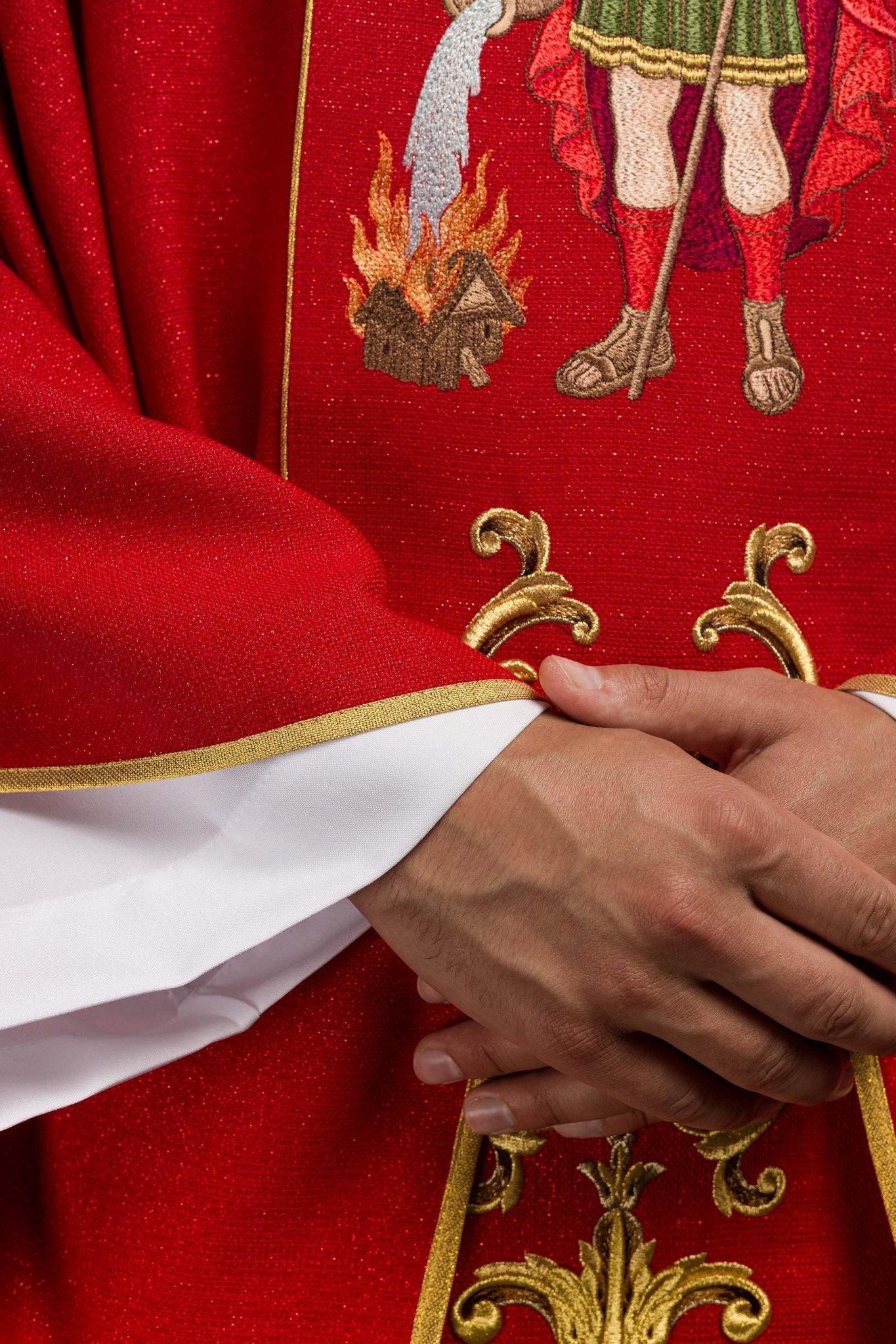 Richly embroidered chasuble with the image of Saint Florian KOW2/037/02/71 - HAFTINAUSA.COM