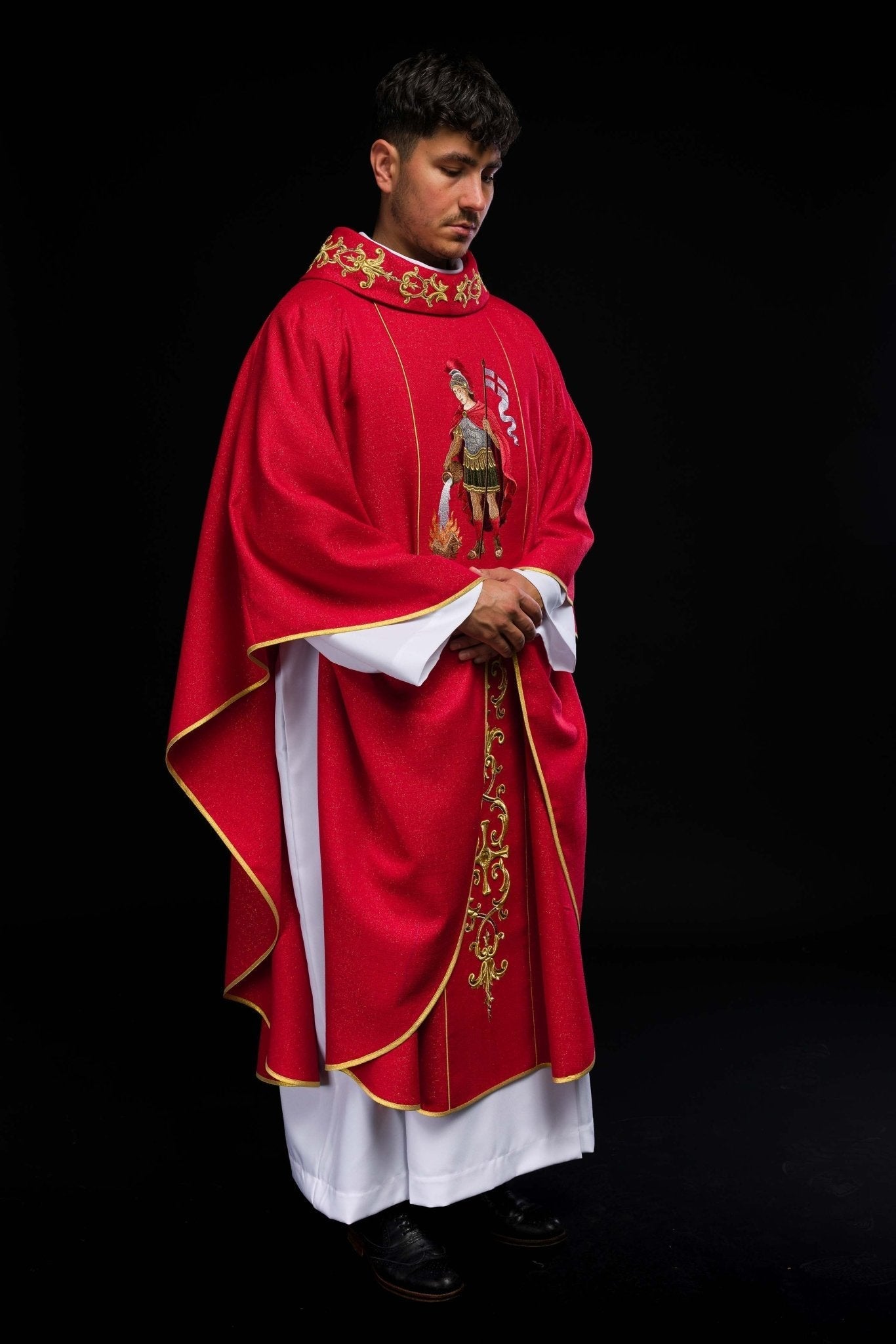 Richly embroidered chasuble with the image of Saint Florian KOW2/037/02/71 - HAFTINAUSA.COM