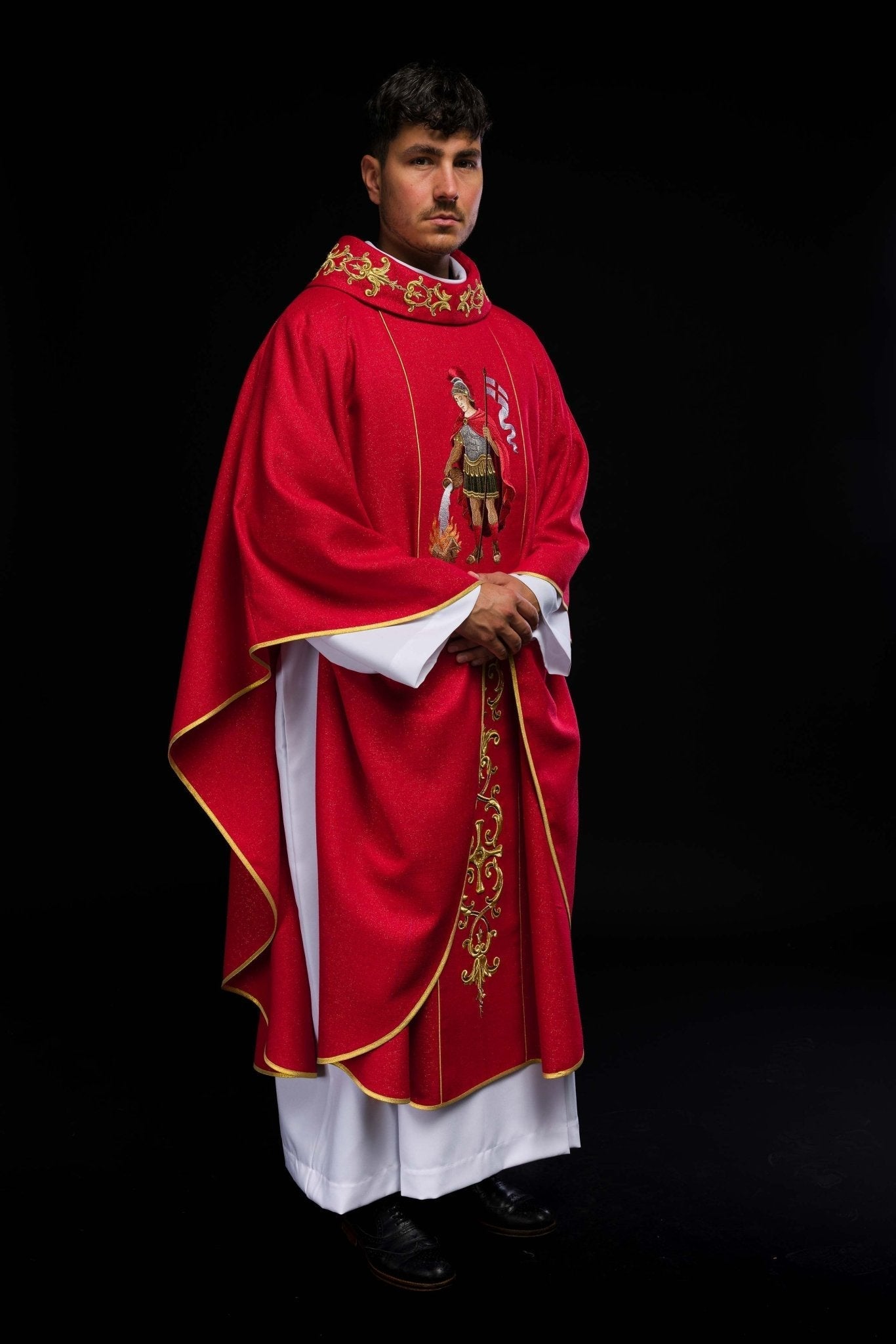 Richly embroidered chasuble with the image of Saint Florian KOW2/037/02/71 - HAFTINAUSA.COM