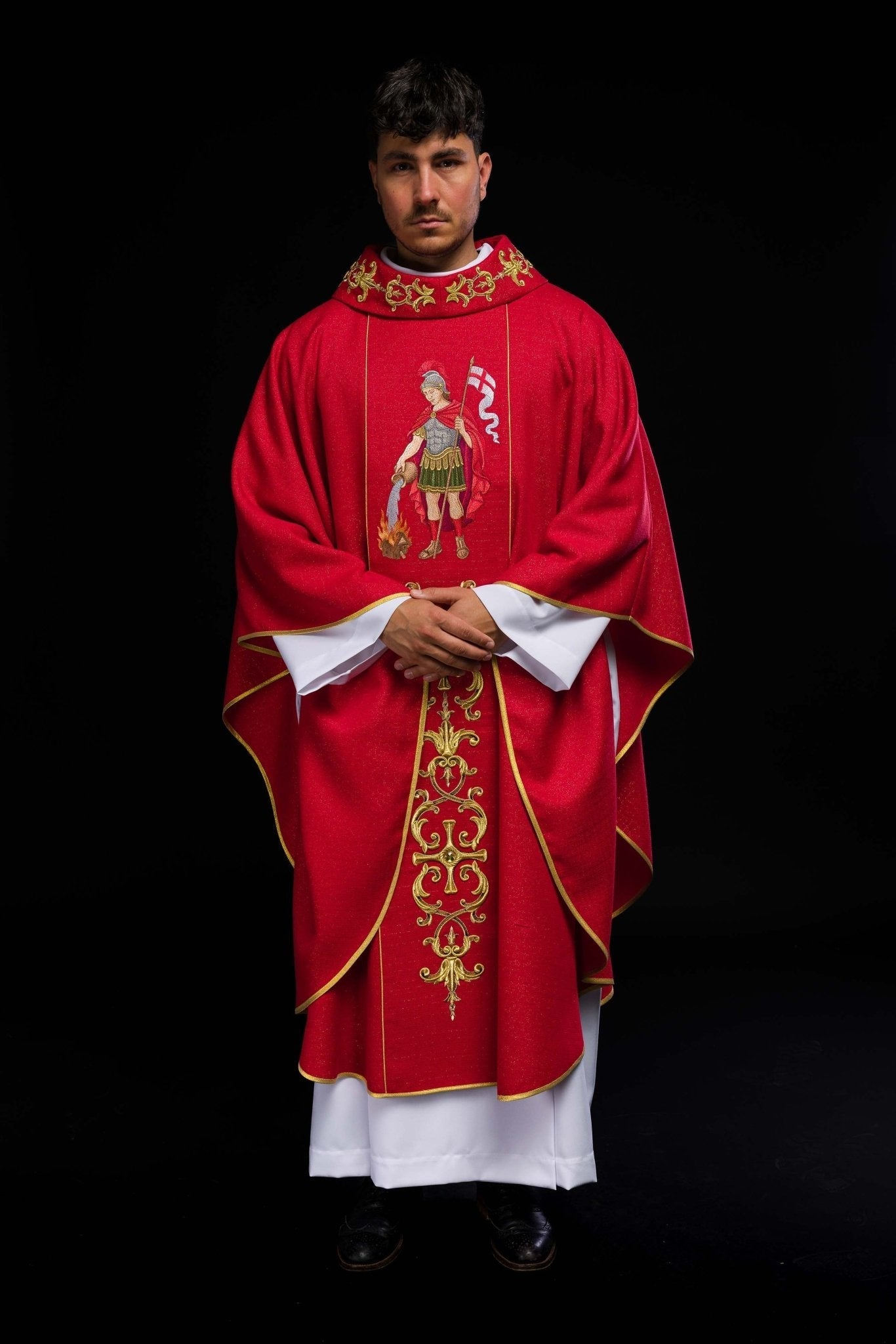 Richly embroidered chasuble with the image of Saint Florian KOW2/037/02/71 - HAFTINAUSA.COM