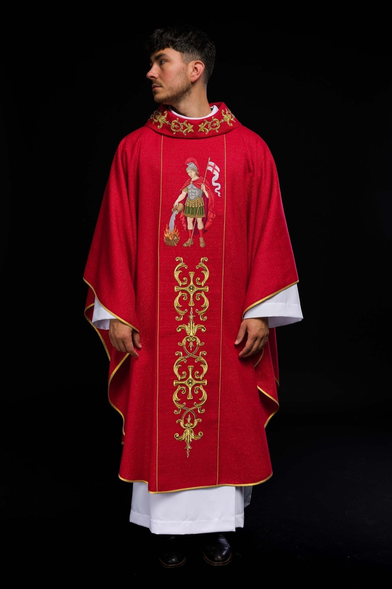 Richly embroidered chasuble with the image of Saint Florian KOW2/037/02/71 - HAFTINAUSA.COM