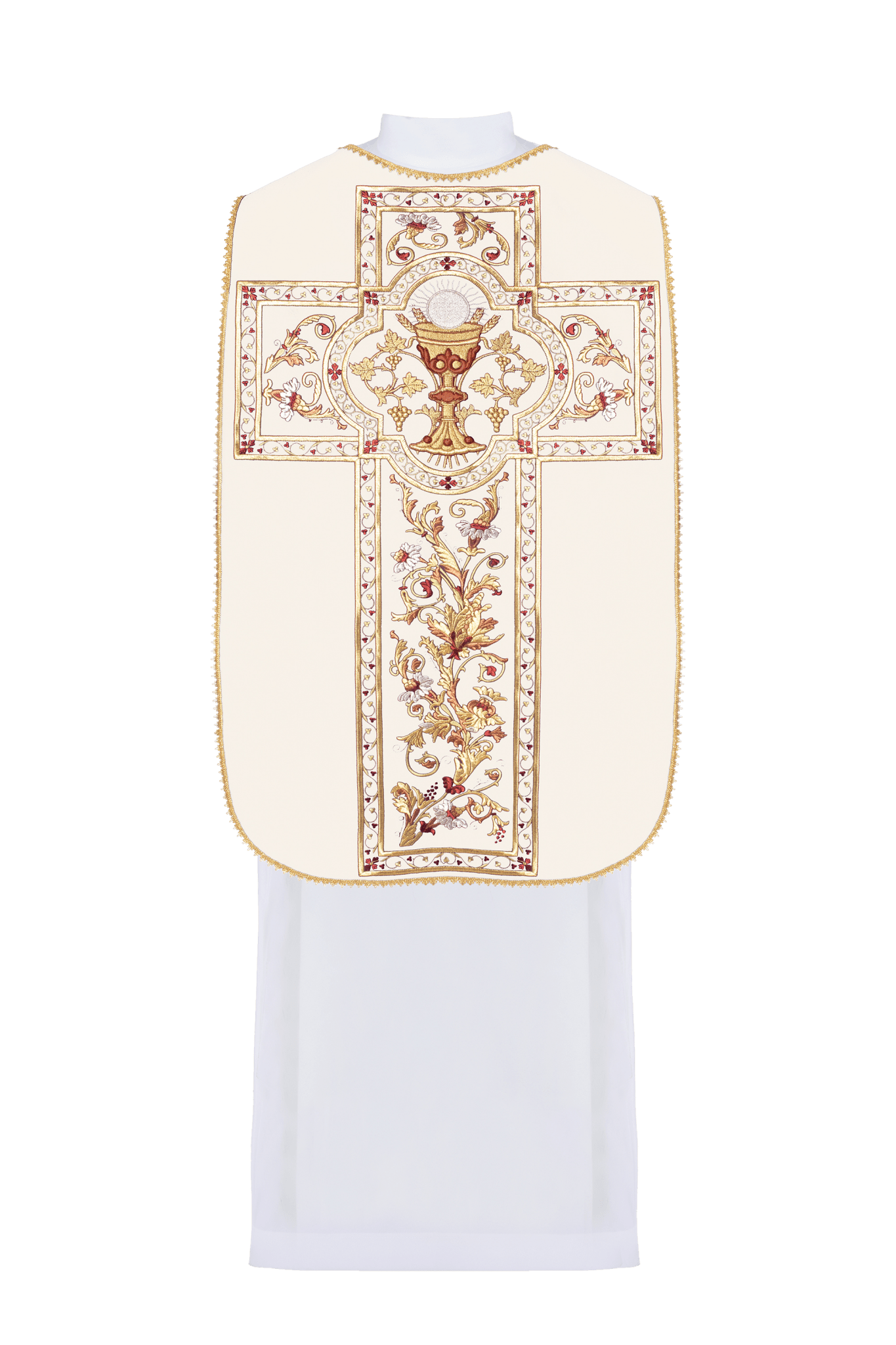 Roman chasuble in ecru with gold chalice embroidery KOR/198/05/01 ECRU/RZ - HAFTINAUSA.COM