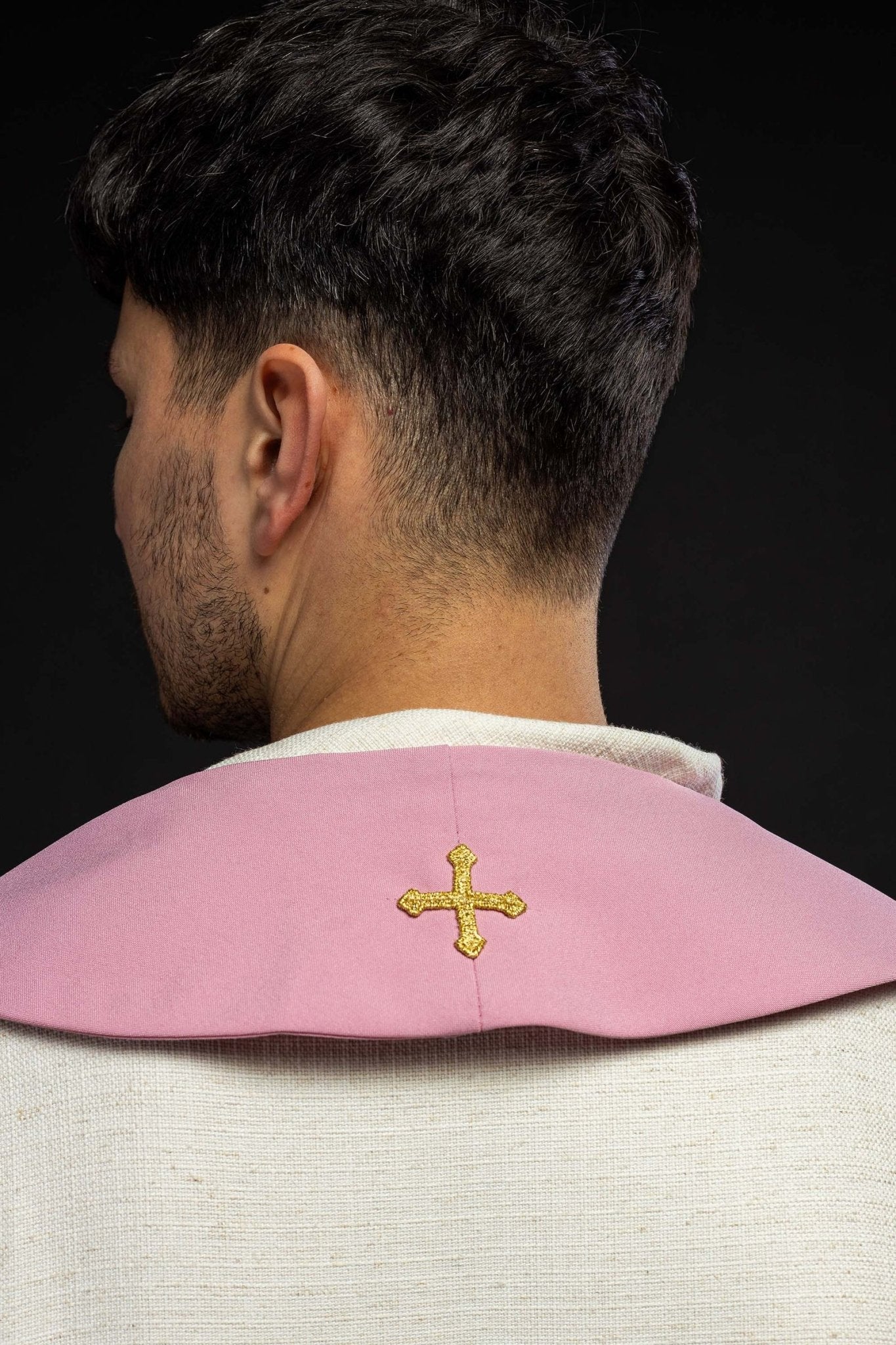Rose - colored priestly stole embroidered with IHS KST/031/08/01 RÓŻOWY - HAFTINAUSA.COM