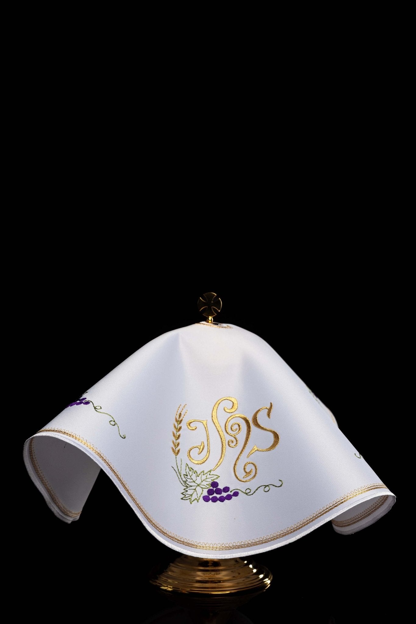 Round veil for the pyx with ornamented IHS embroidery KWE/019/O/04 53cm BIAŁY - CHASUBLES.COM