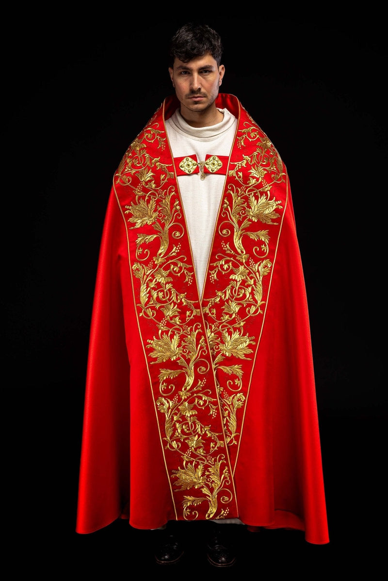 Roman Style Cape Pattern Satin Roman cape red with embroidered heart of Jesus