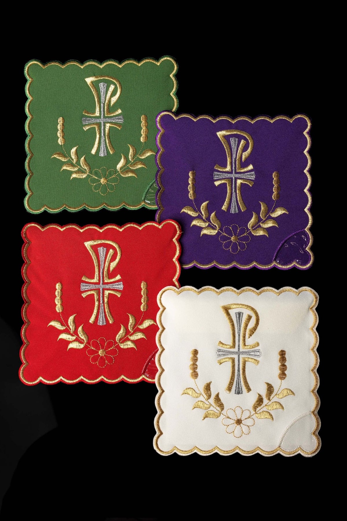 Set of Four Chalice Palls with PAX Embroidery and Botanical Motif KPA4/073 18*18 - CHASUBLES.COM