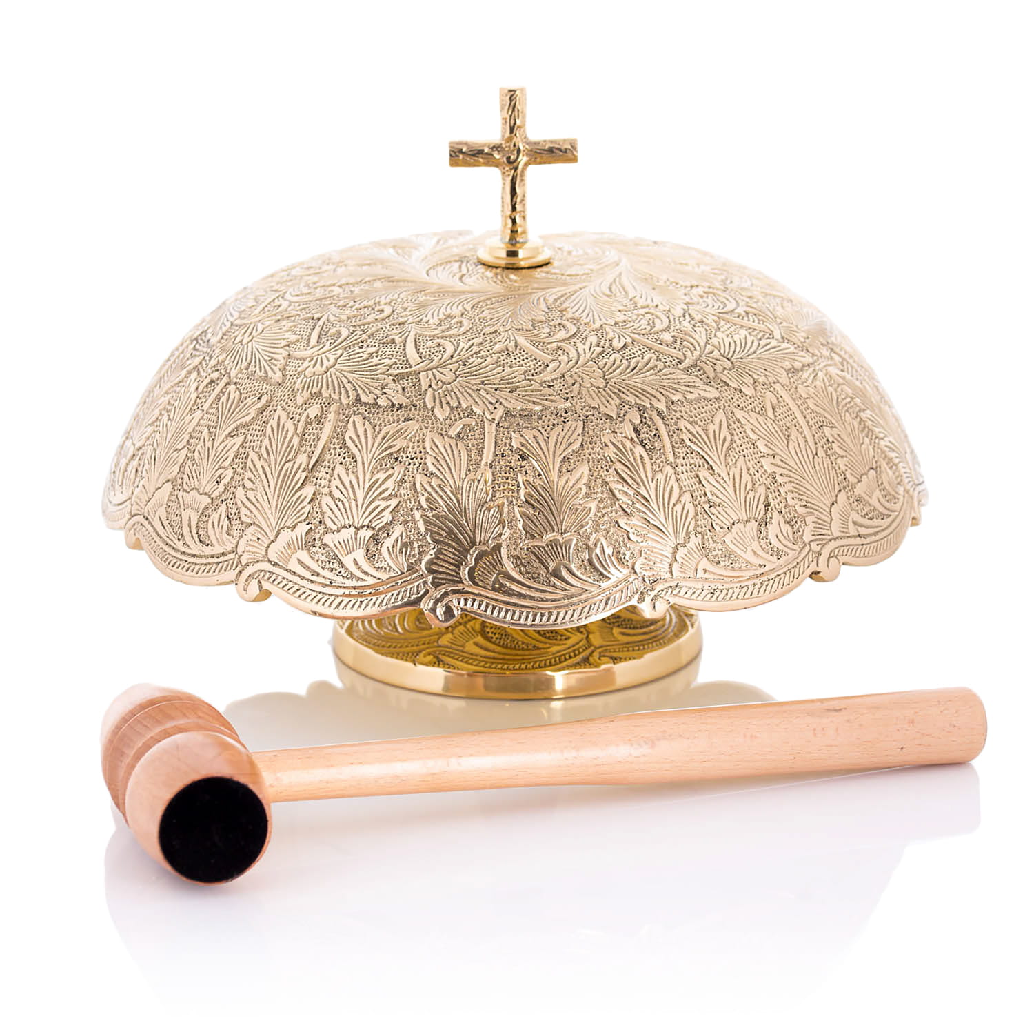 Single Brass Gong – with Wooden Mallet – 9.4 in P114 - CHASUBLES.COM