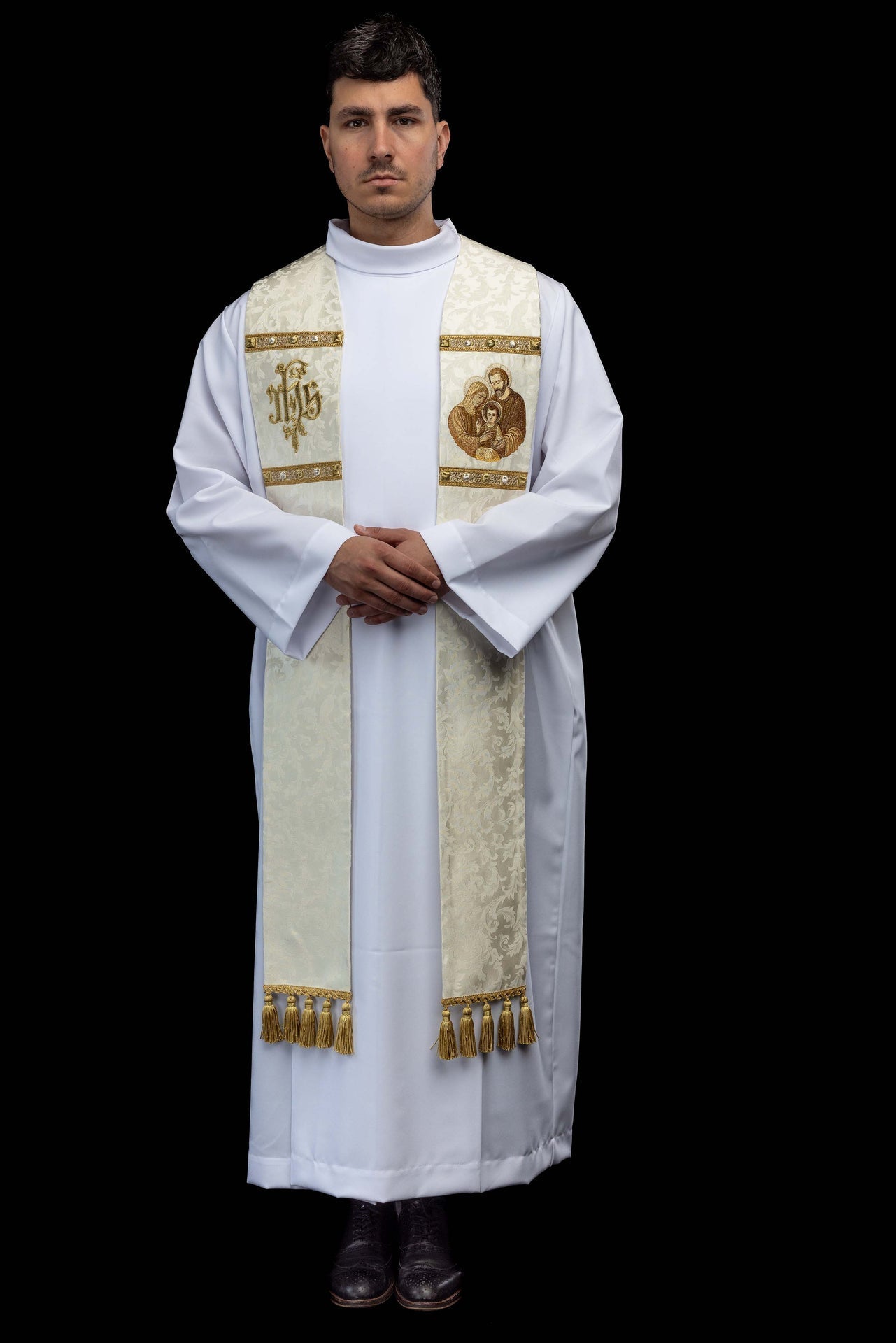 Stole with an image of the Holy Family sewn from decorative fabric S-2075-05-88 - CHASUBLES.COM