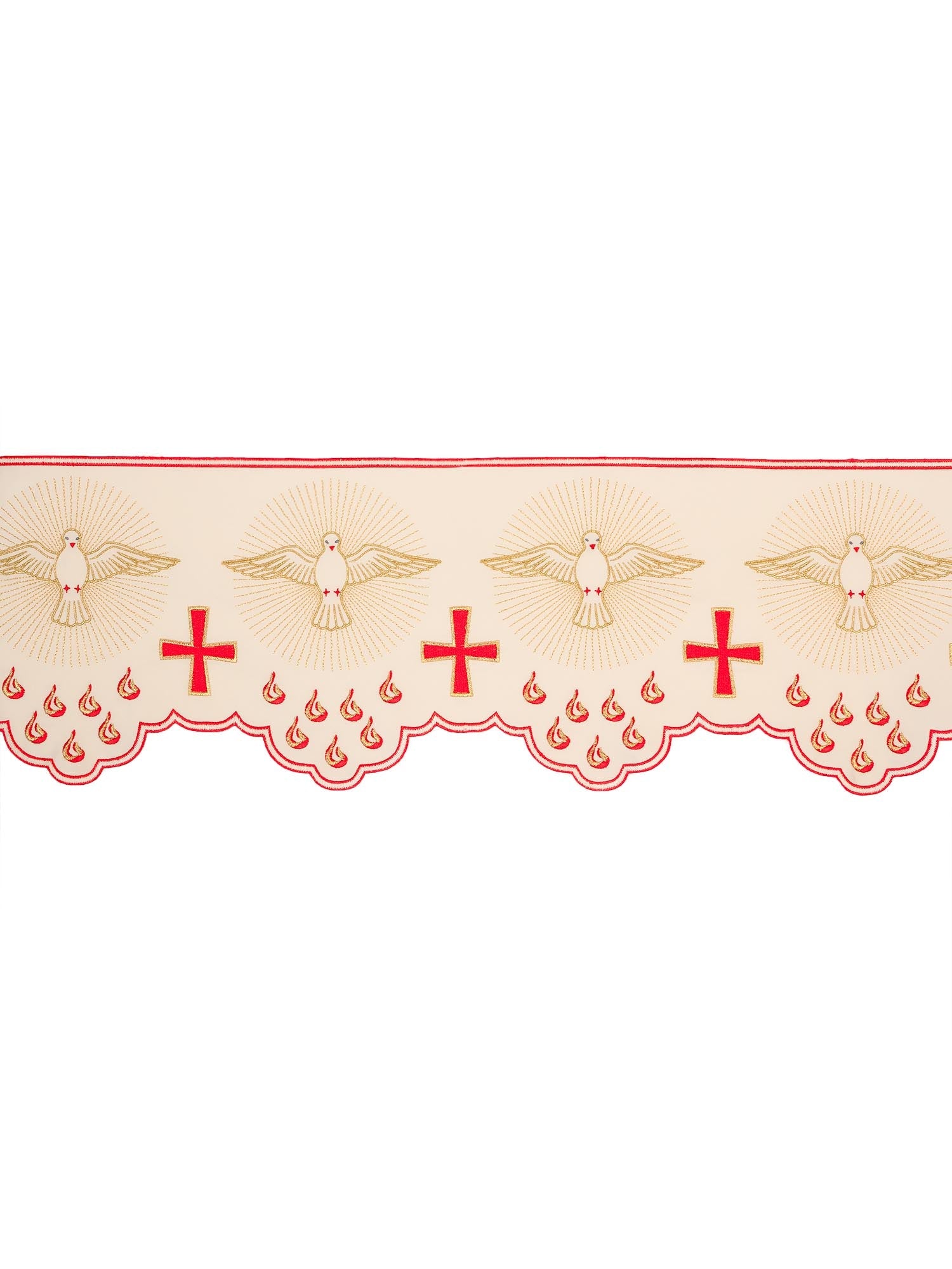 Superfrontal with red Holy Spirit Dove embroidery KOM/044/05 20cm 3,5m - HAFTINAUSA.COM