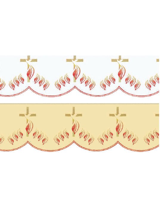 Trimmings with front embroidery Cross with Flames in ecru KOM/216/05 17cm 3,5m - HAFTINAUSA.COM