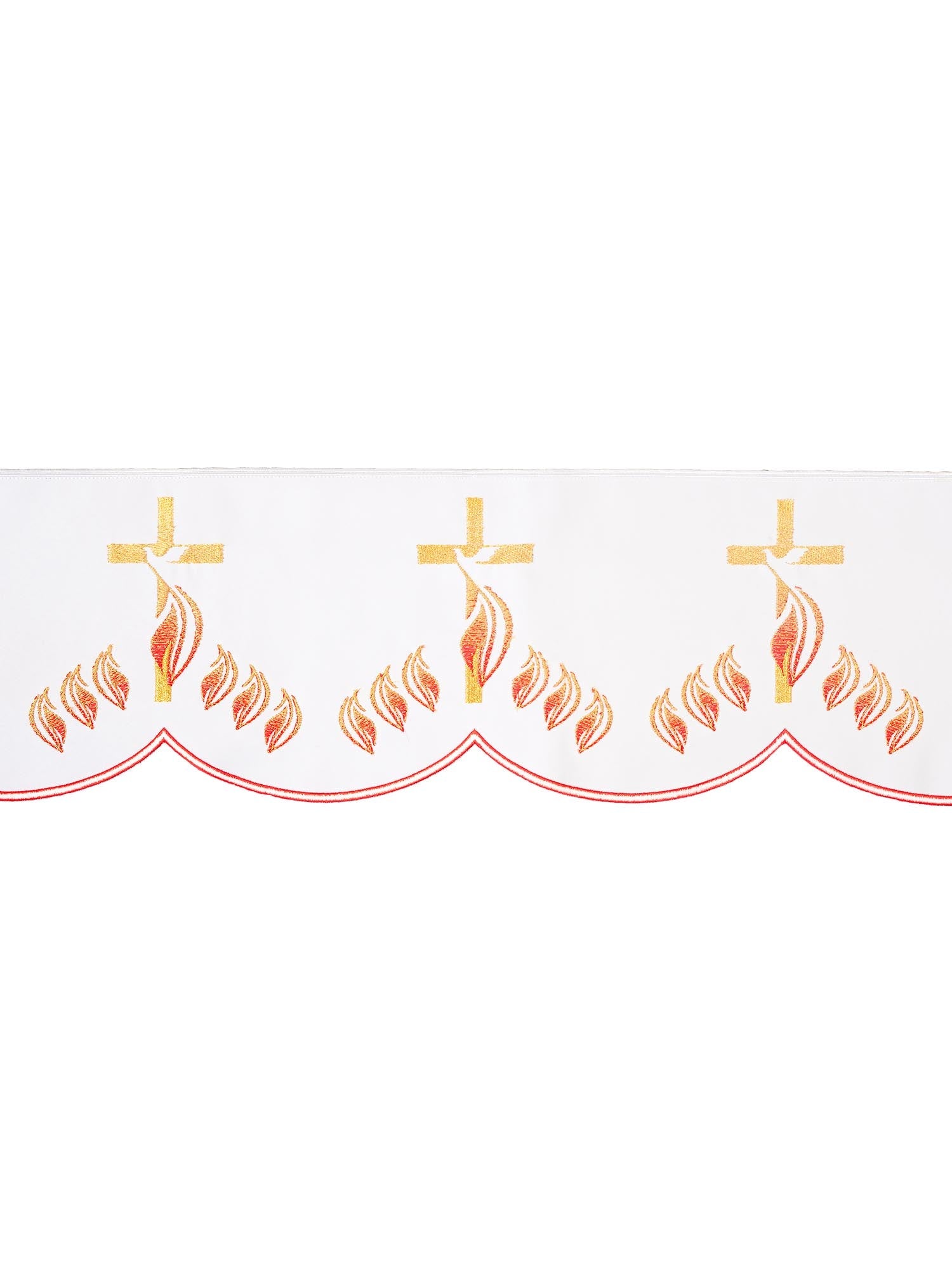 Trimmings with front embroidery Cross with Flames in White KOM/216/04 17cm 3,5m - HAFTINAUSA.COM