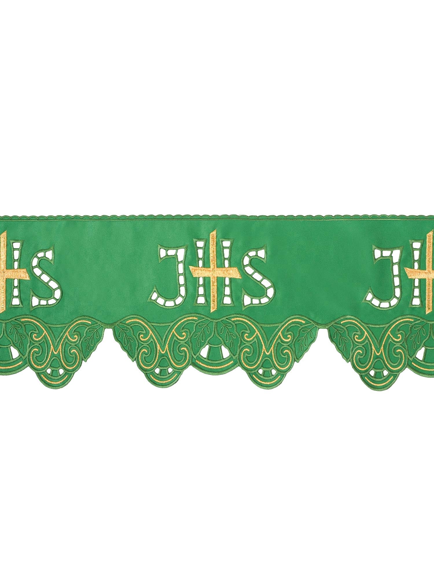 Trimmings with front embroidery IHS Cross Green KOM/058/01 19cm 3,5m - HAFTINAUSA.COM
