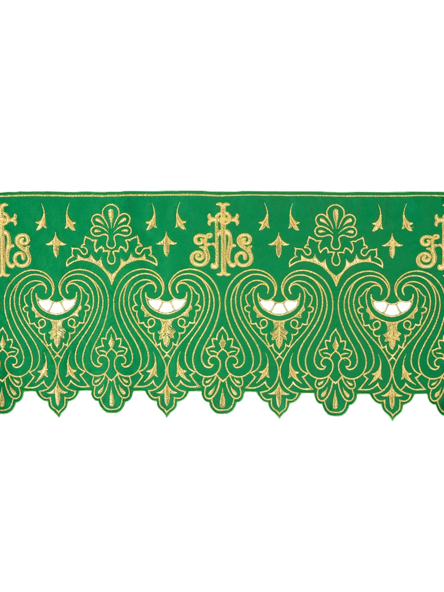 Trimmings with front embroidery IHS Green KOM/031/01 24cm 3,5m - HAFTINAUSA.COM
