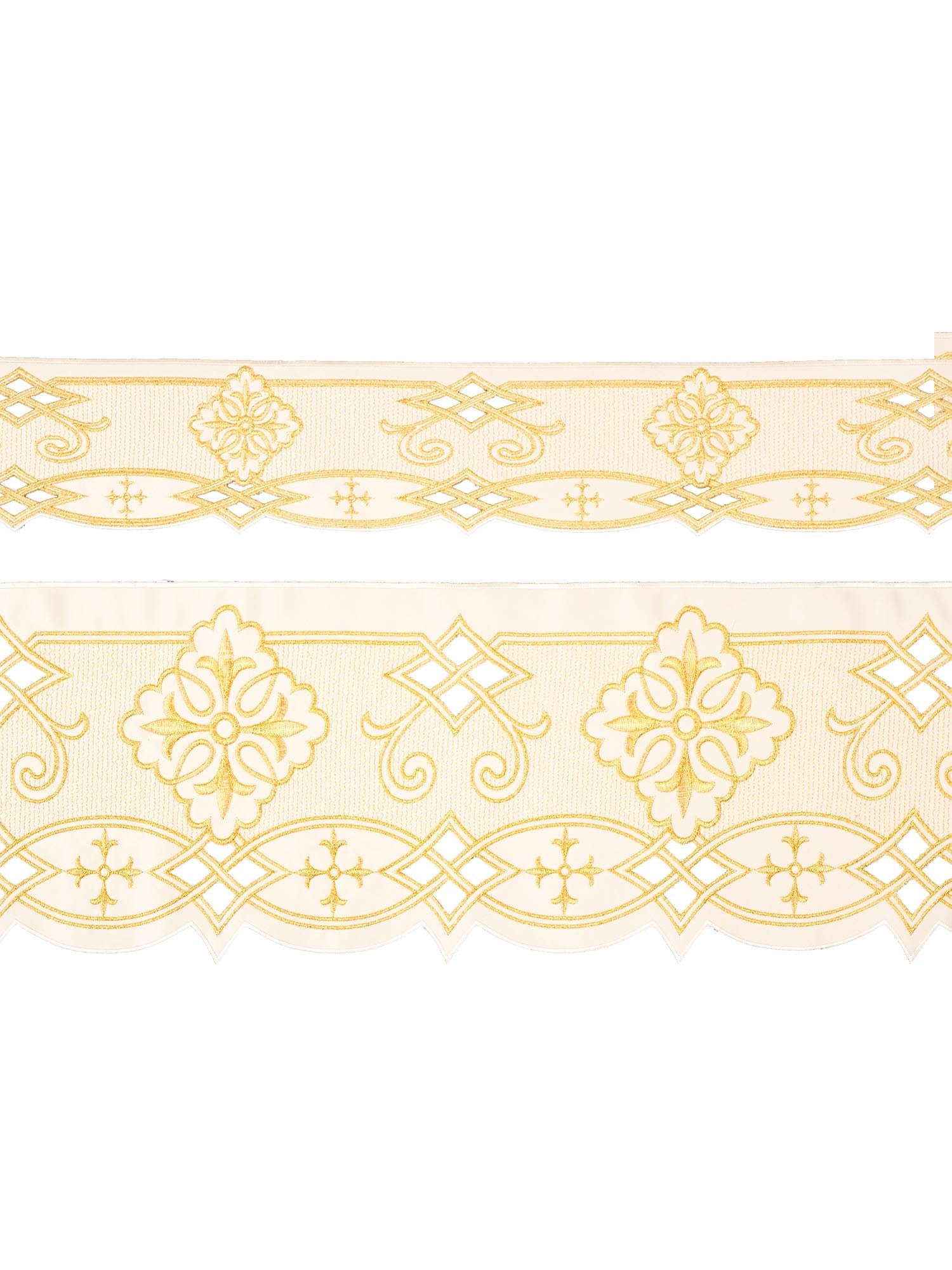 Trimmings with front embroidery Rosette in ecru KOM/030/05 9cm 3,5m - HAFTINAUSA.COM