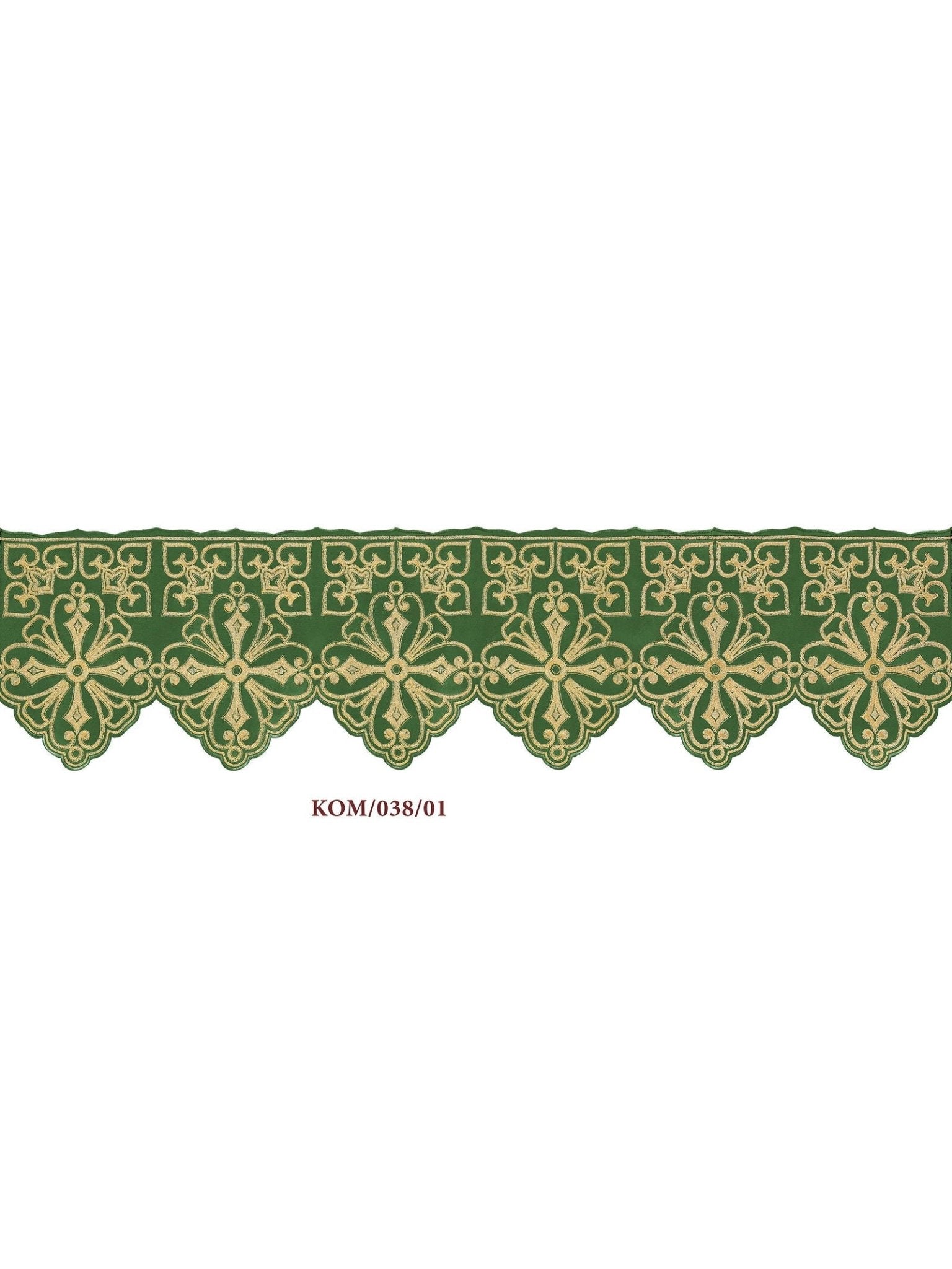 Trimmings with front embroidery Rosette in green KOM/038/01 22cm 3,5m - HAFTINAUSA.COM