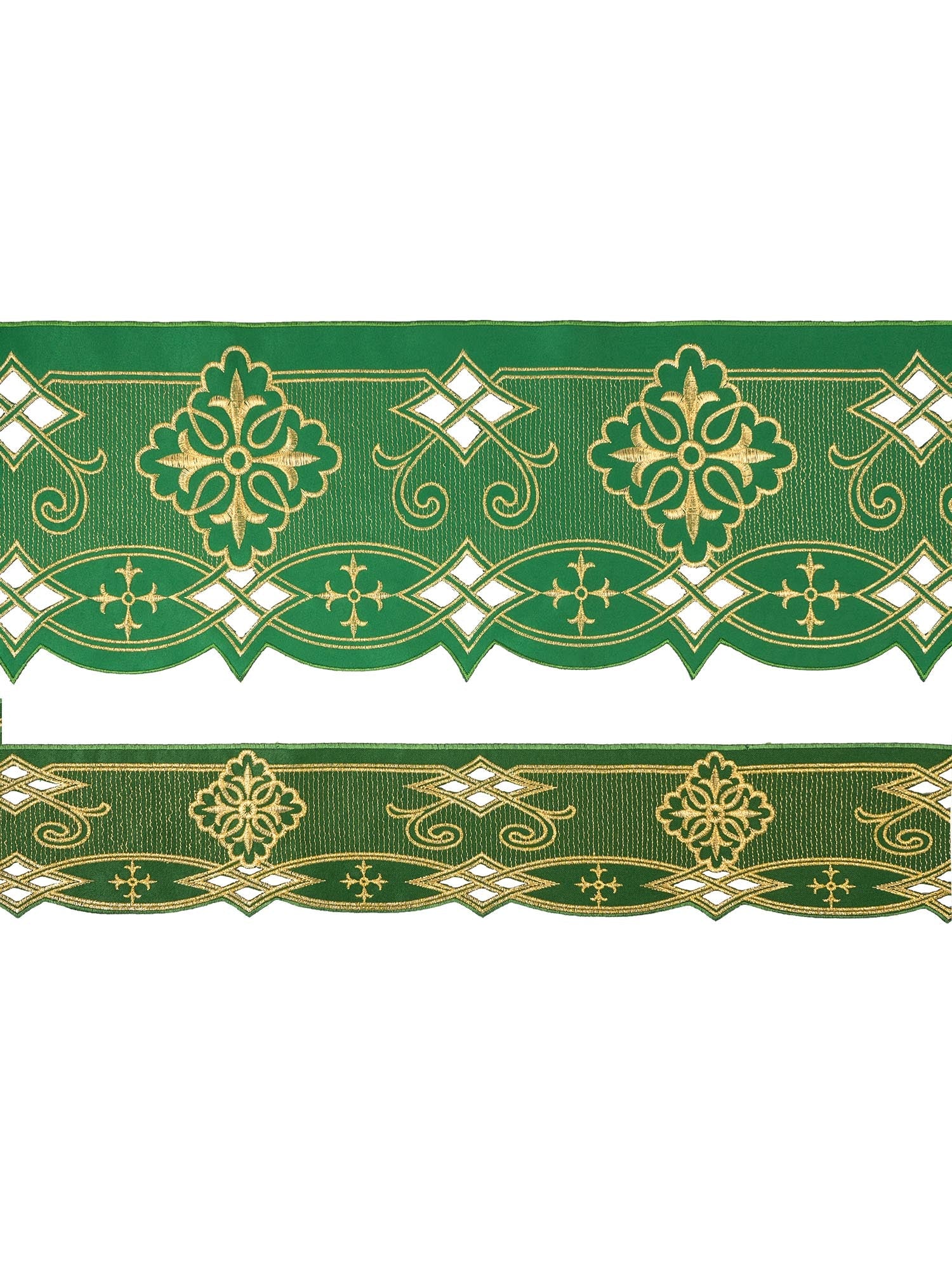 Trimmings with front embroidery Rosette in green KOM/030/01 9cm 3,5m - HAFTINAUSA.COM