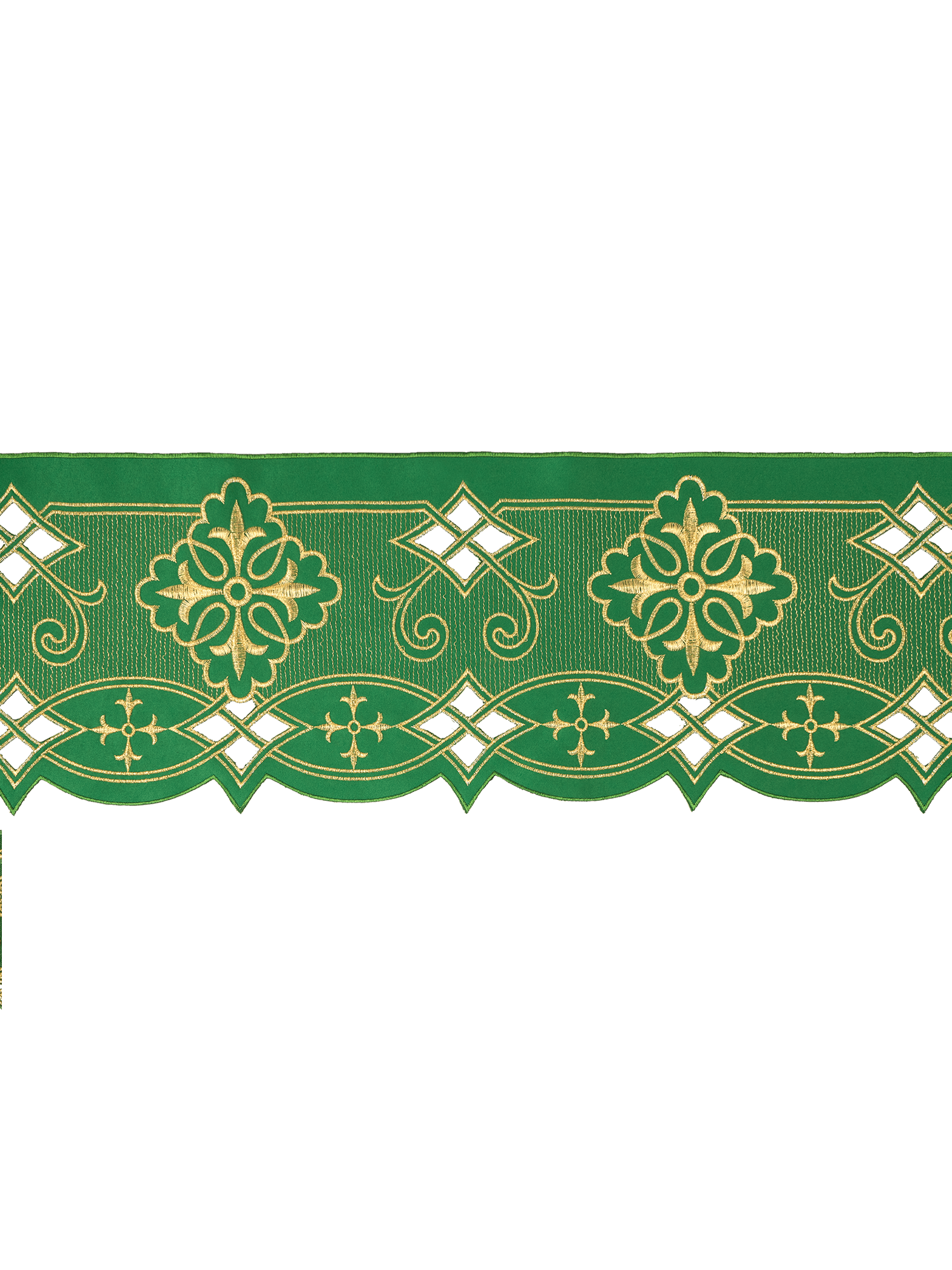 Trimmings with front embroidery Rosette in green KOM/030/01 9cm 3,5m - HAFTINAUSA.COM
