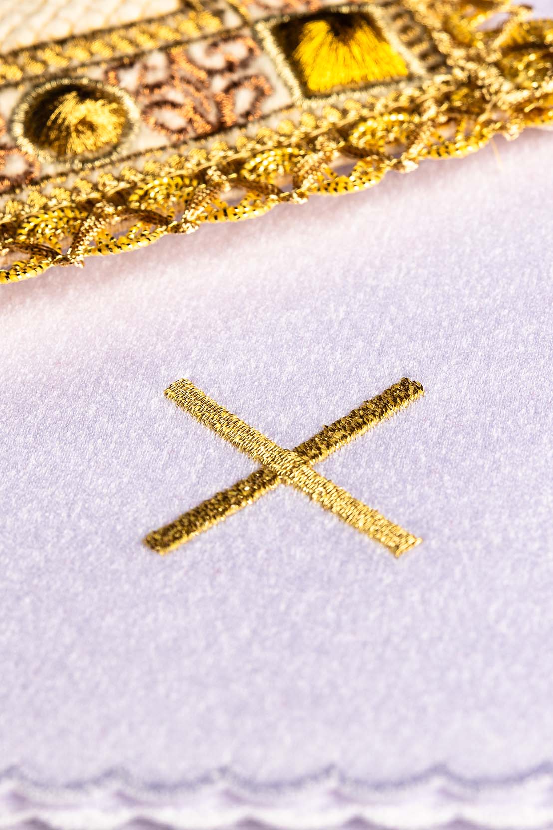 Velvet chalice set in ecru color with embroidered IHS symbol S-5567-C4 - CHASUBLES.COM