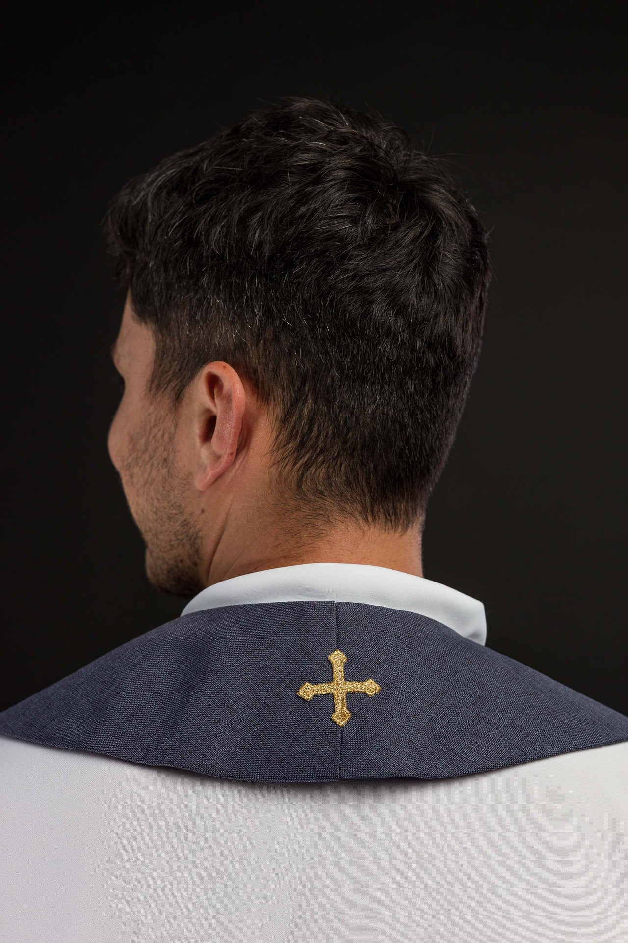 Velvet Embroidered Stole with IHS Motif in Purple S-2055-03-70 - CHASUBLES.COM