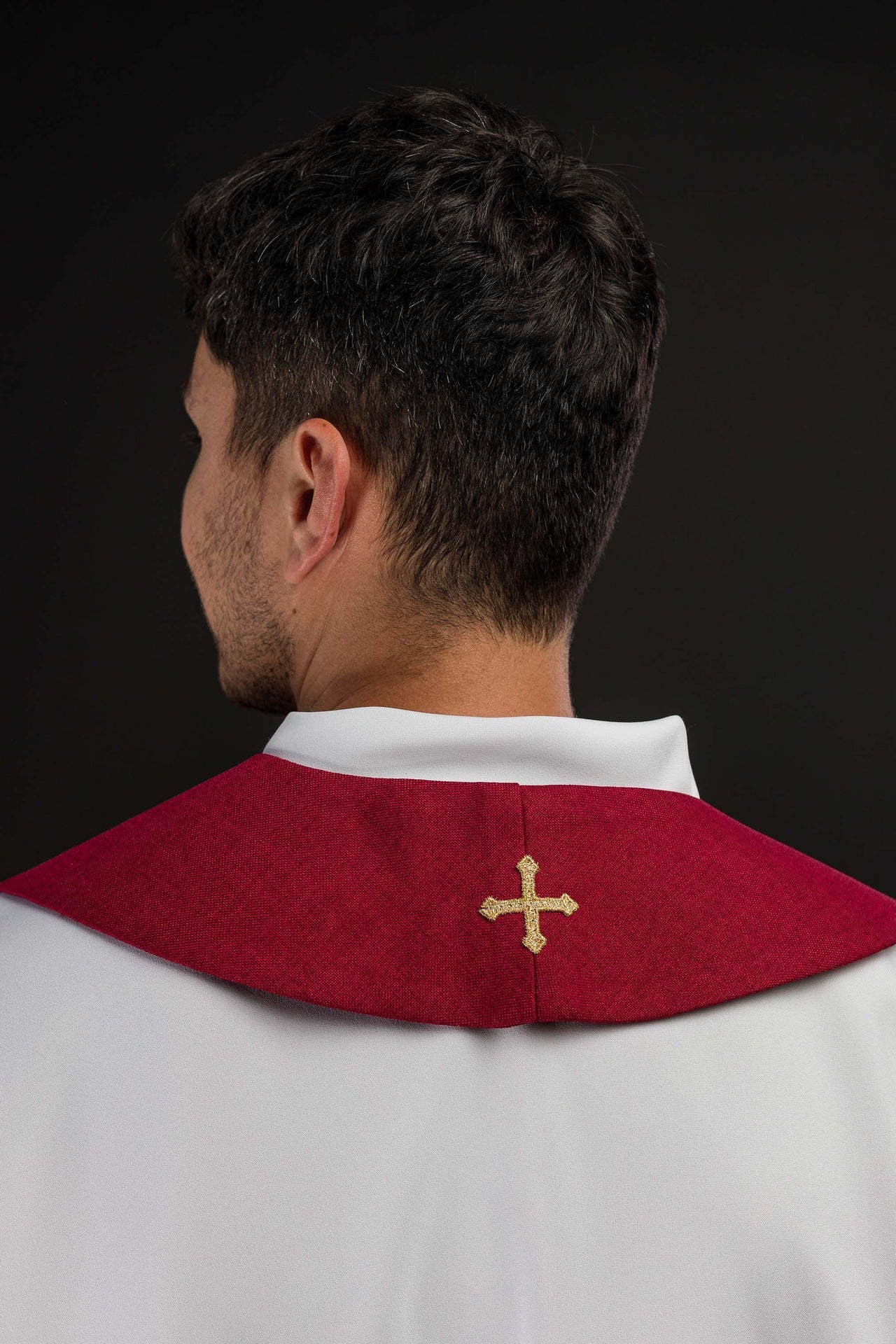 Velvet Embroidered Stole with IHS Motif in Red S-2055-02-70 - CHASUBLES.COM