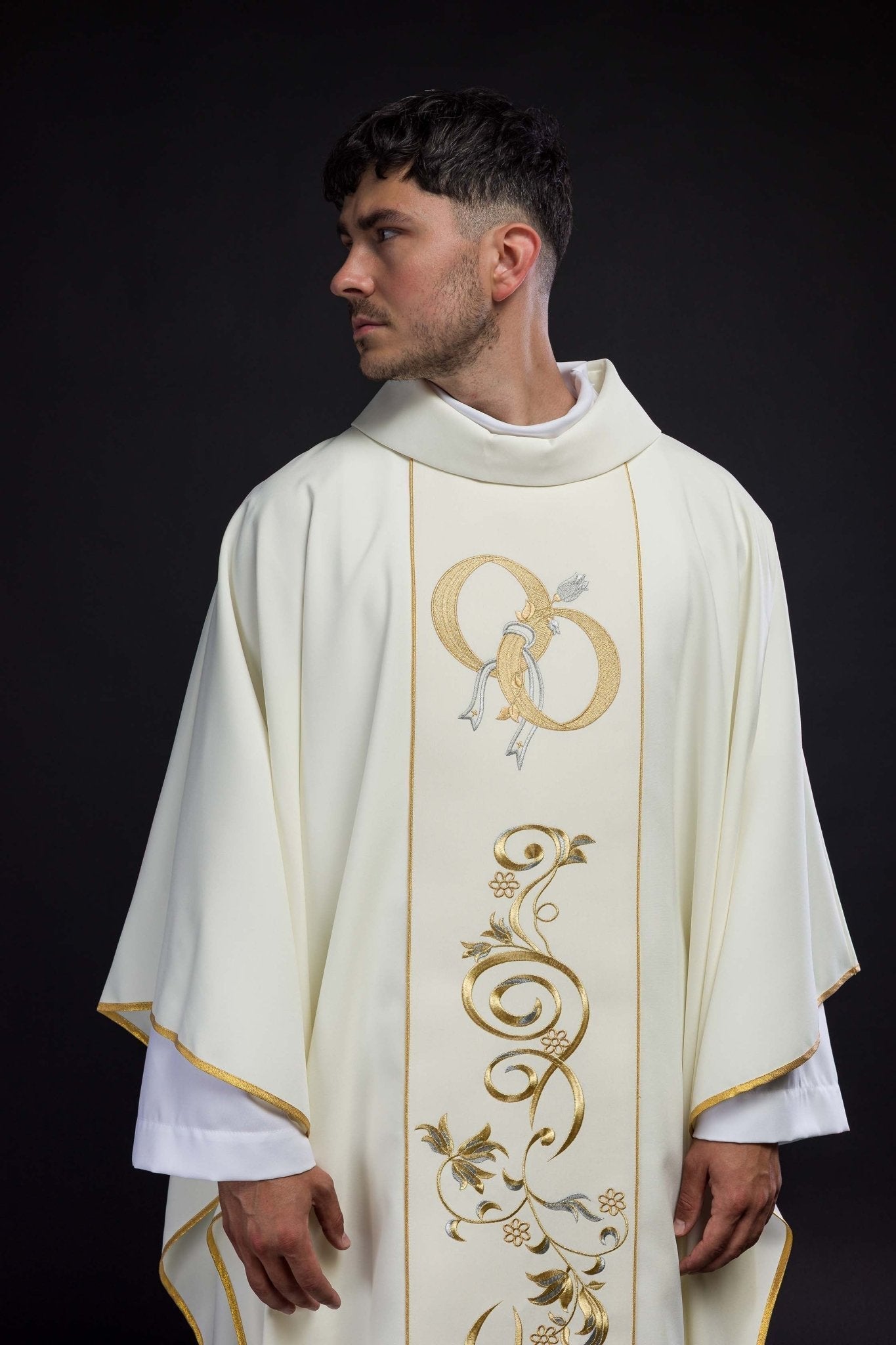 Wedding Chasuble with rings in ecru KOR/197/05/01 ECRU - HAFTINAUSA.COM