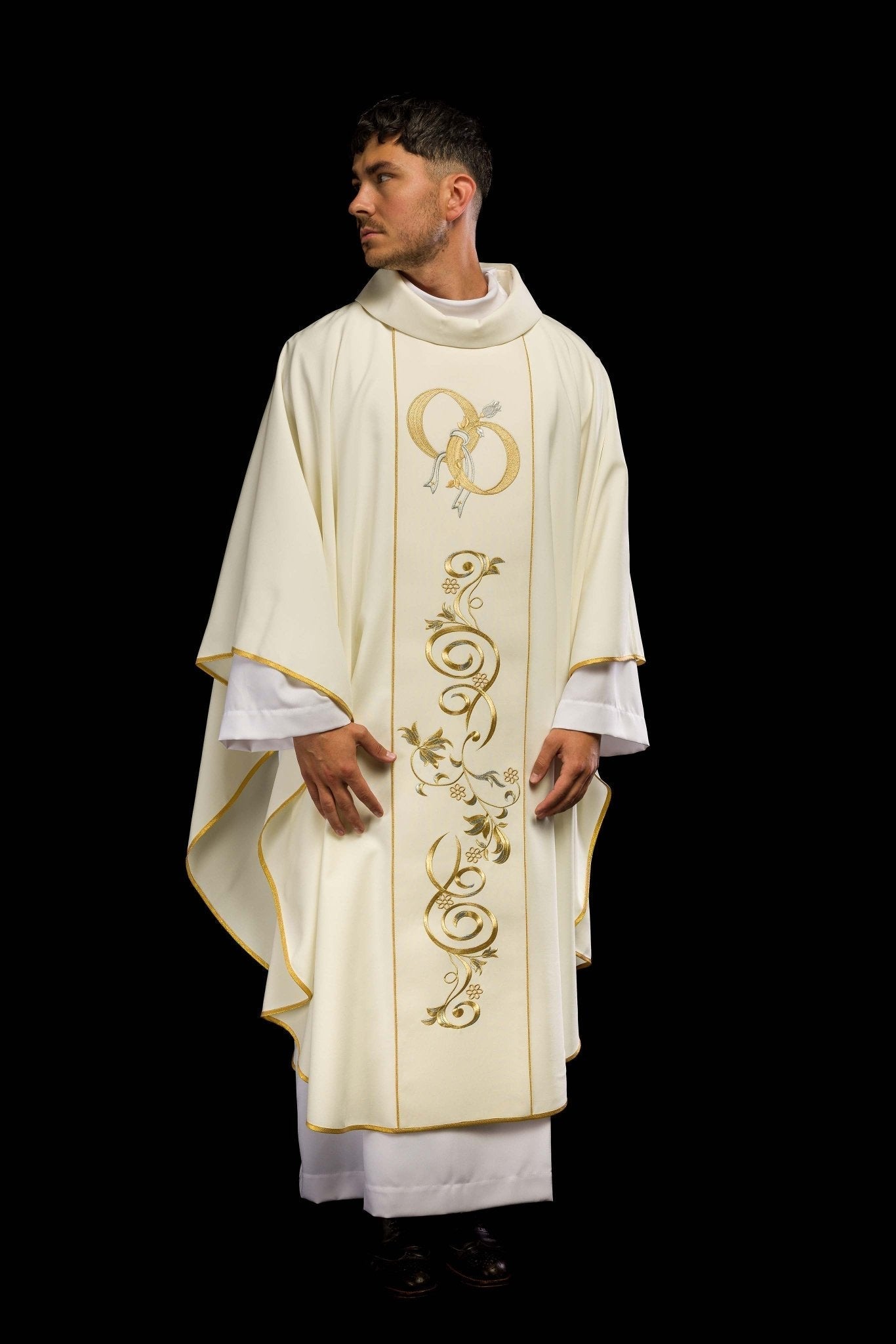 Wedding Chasuble with rings in ecru KOR/197/05/01 ECRU - HAFTINAUSA.COM