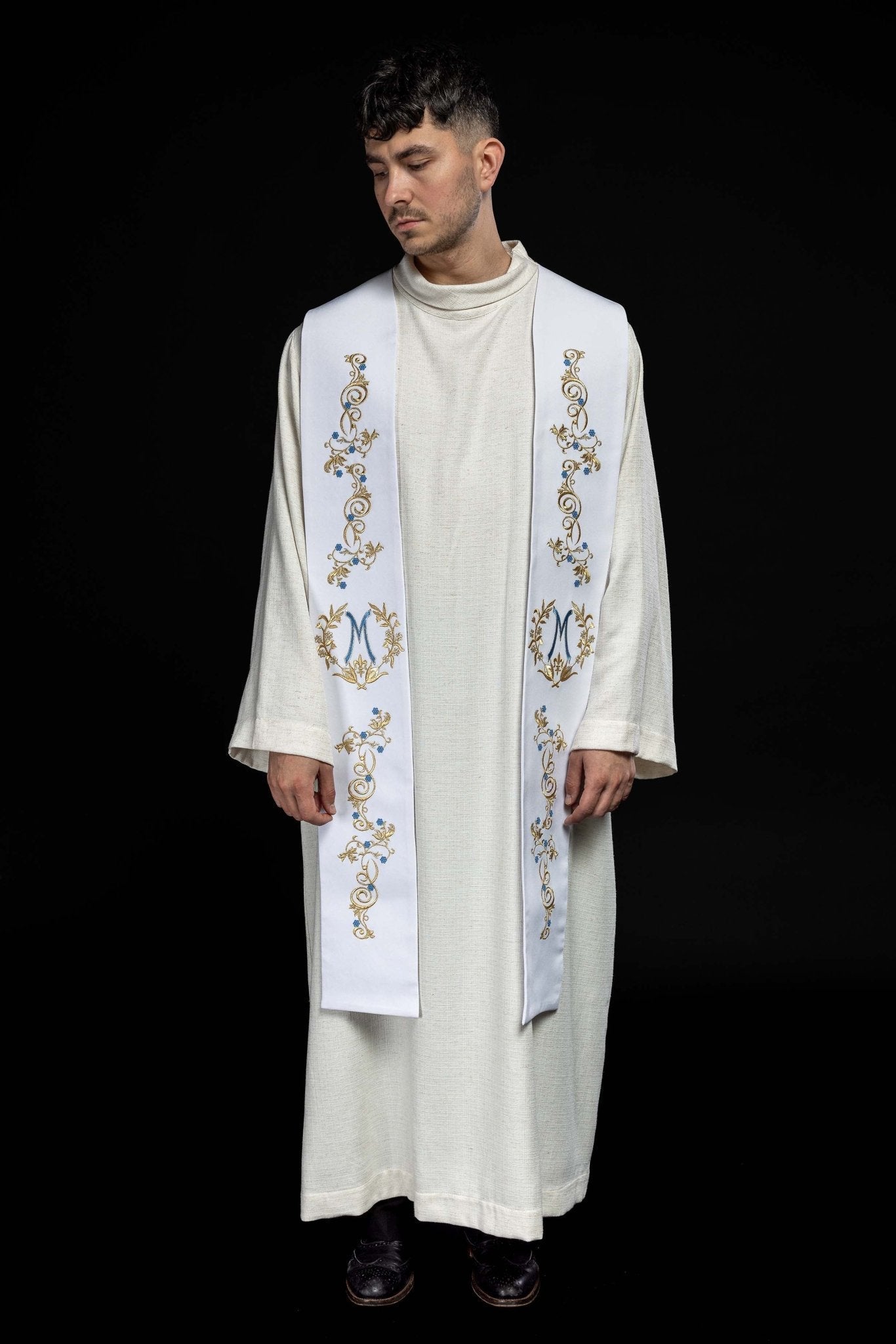 White embroidered Marian priestly stole KST/032/04/01 BIAŁY - HAFTINAUSA.COM