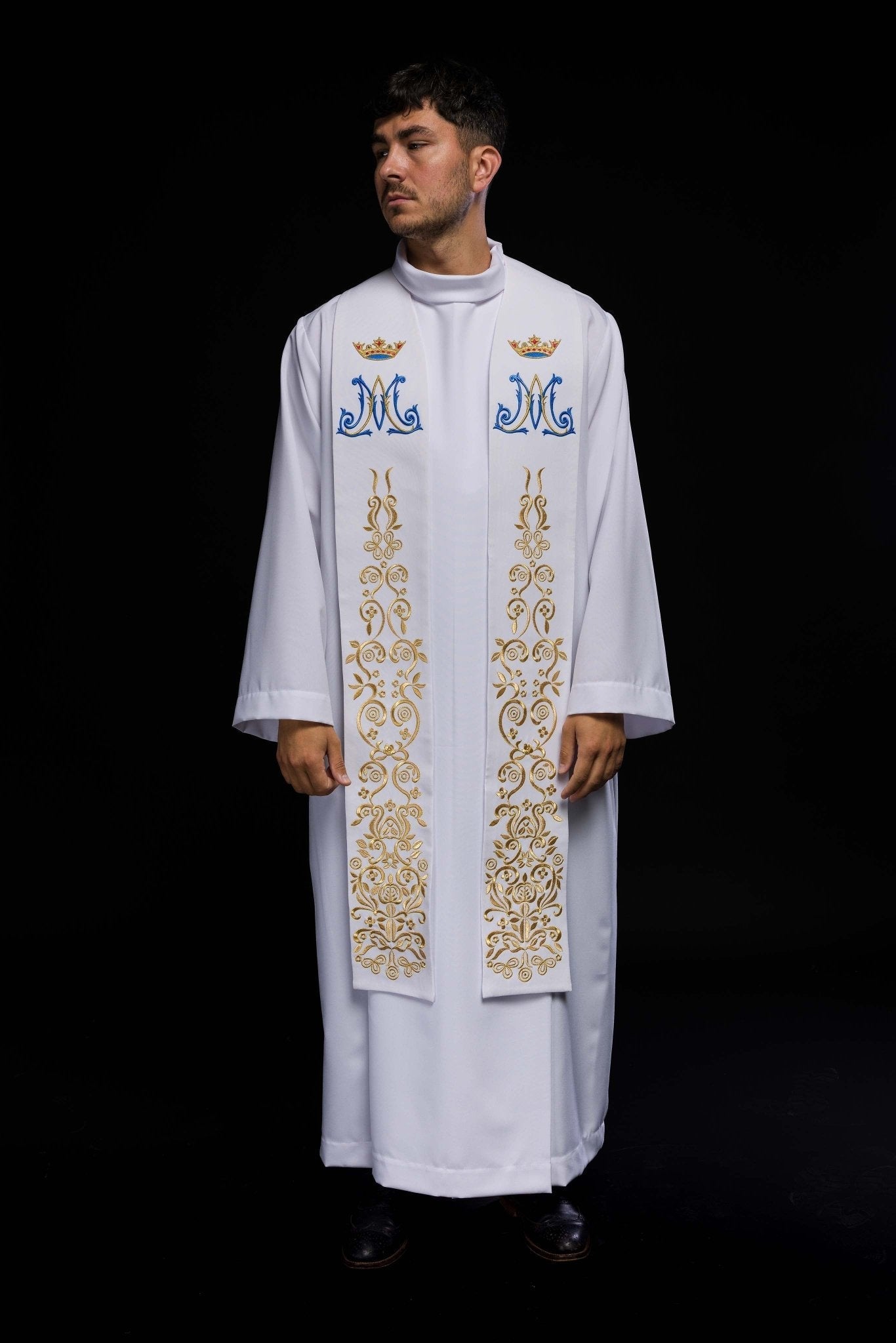 White embroidered Marian priestly stole KST/056/04/01 BIAŁY - HAFTINAUSA.COM
