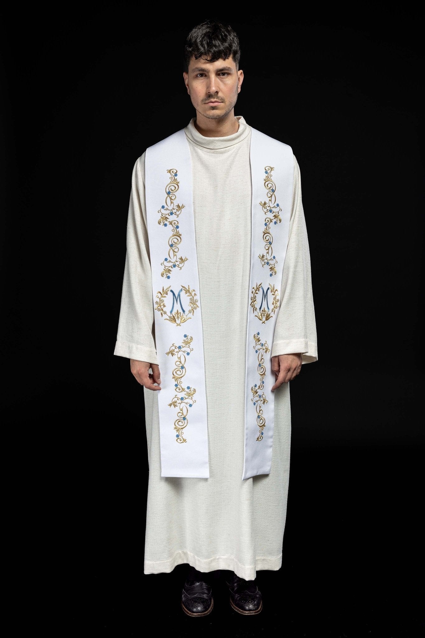 White embroidered Marian priestly stole KST/032/04/01 BIAŁY - HAFTINAUSA.COM