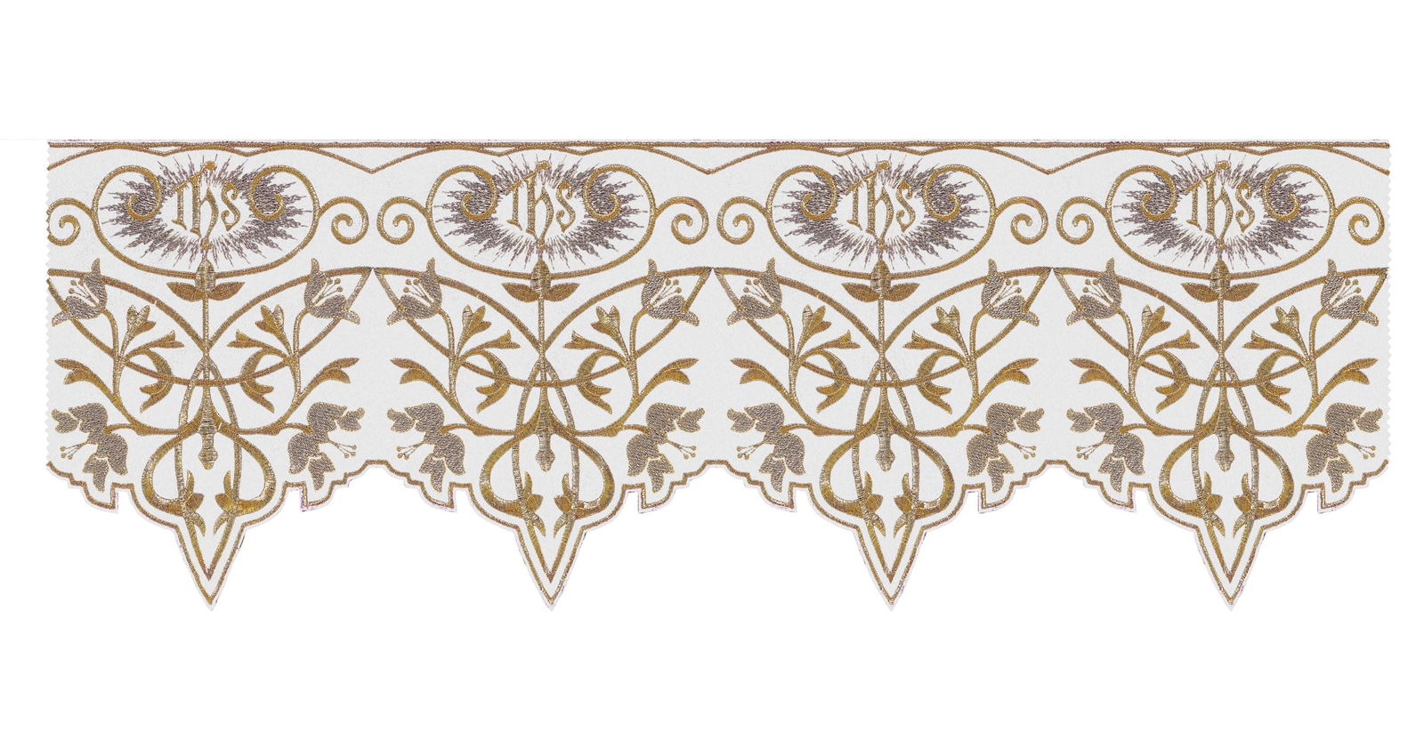 White liturgical superfrontal with gold IHS embroidery KOM/037/04 27cm 3,5m - HAFTINAUSA.COM