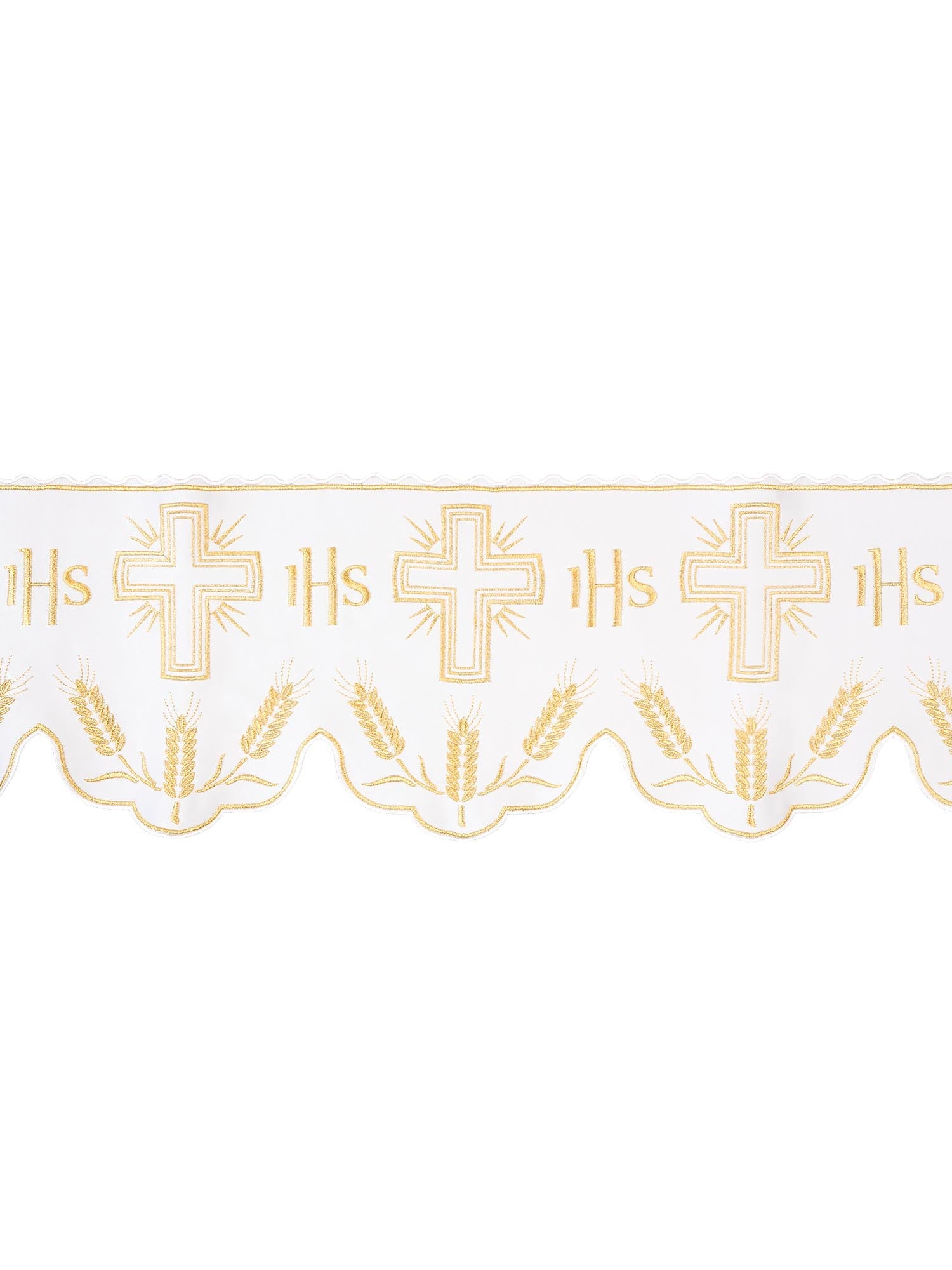 White liturgical superfrontal with IHS and cross embroidery KOM/040/04 20cm 3,5m - HAFTINAUSA.COM