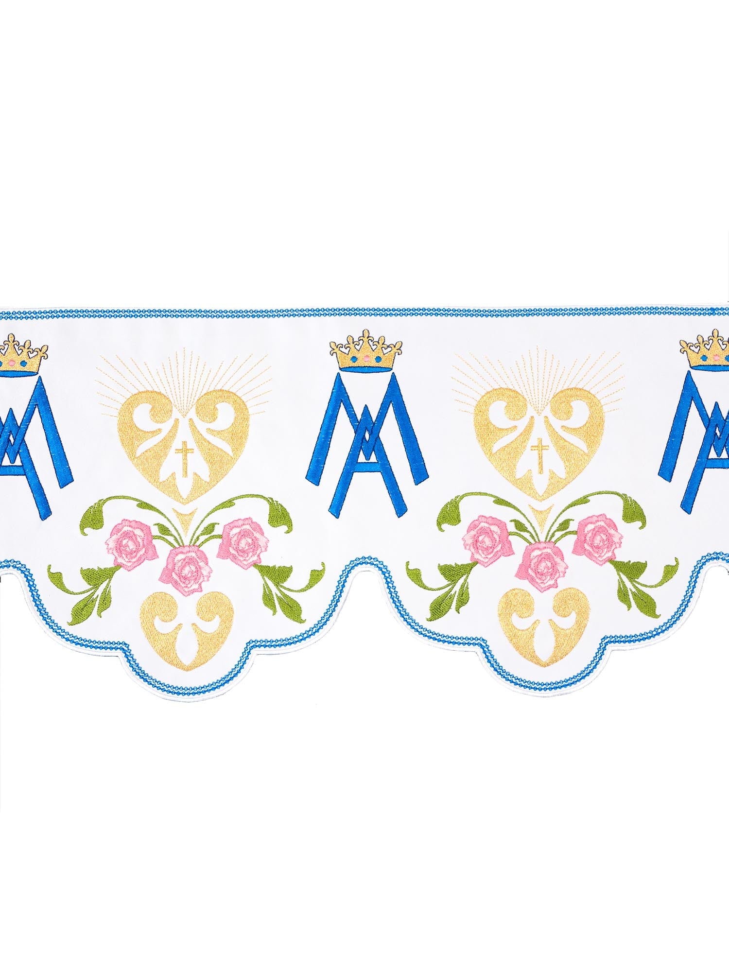 White Marian superfrontal with colorful embroidery KOM/046/04 17cm 3,5m - HAFTINAUSA.COM